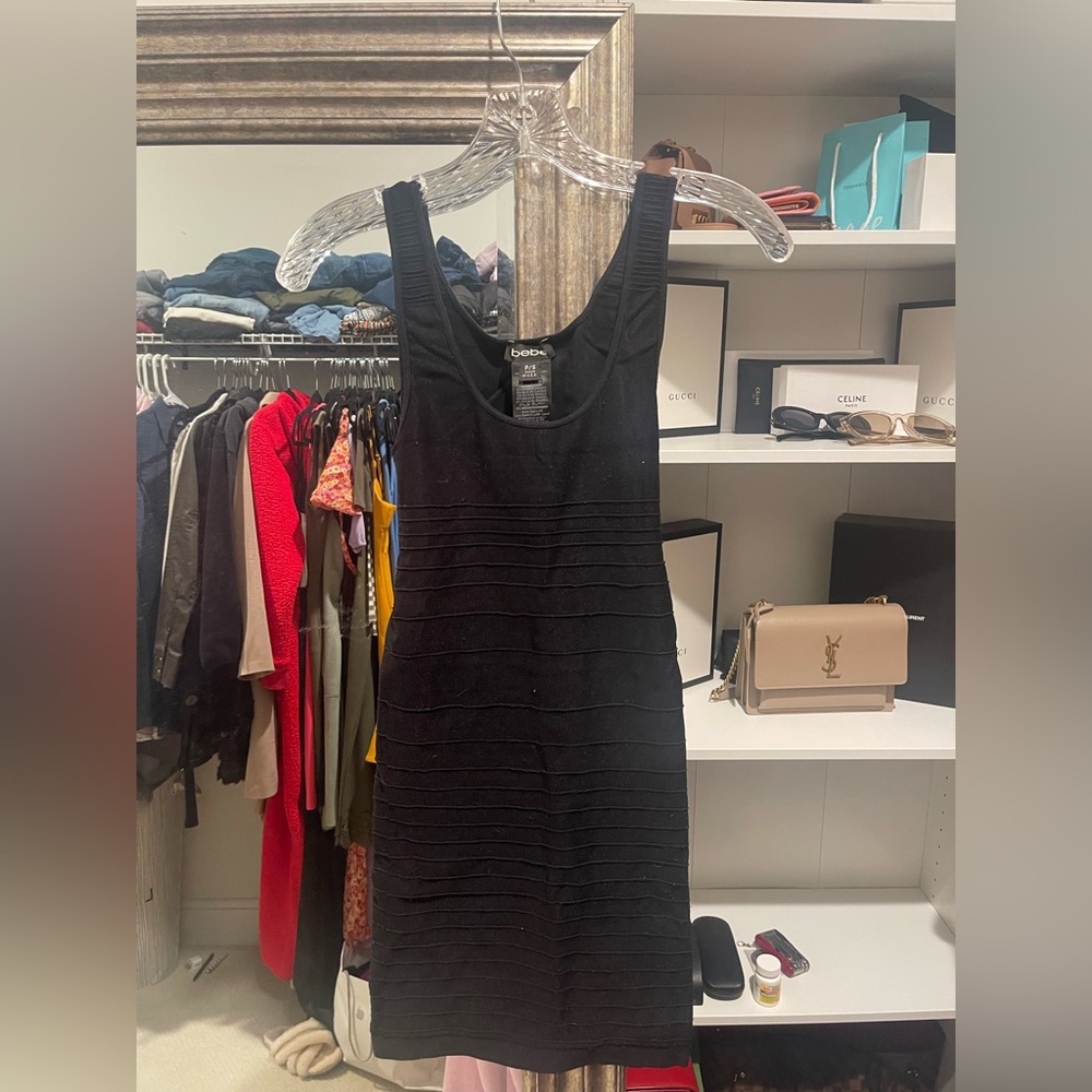 Bebe Black Ribbed Bodycon Mini Dress Small